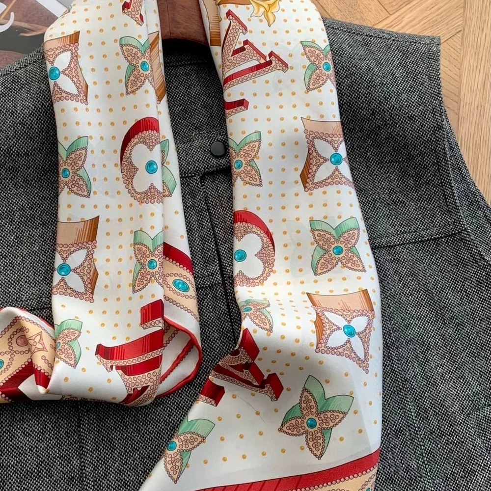 Cream and Red Silk Scarf